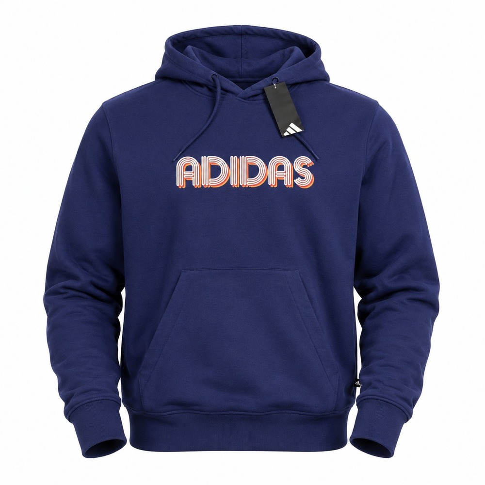 Adidas 3D Retro 70s Striped Logo Hoodie Adult M Blue Spell Out Disco Groovy NWT